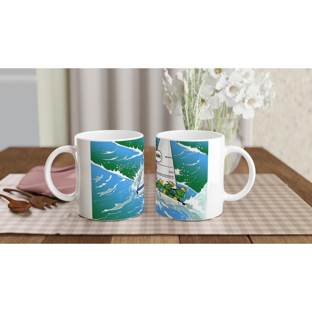 Cartoon auf Tasse Monsta Segeln Valken